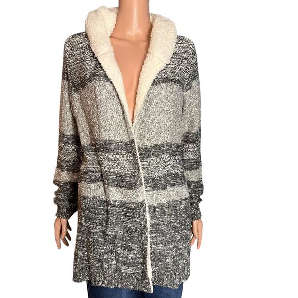 Let & Me Womens Grey Sherpa Hoodie Open Cardigan Large New With Tags! Soft Comfy - Picture 1 of 6
